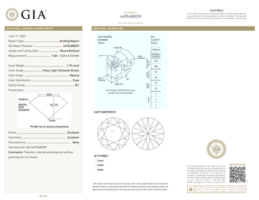 GIA 1.70 CT Natural RB Fancy Light Yellowish Brown SI1 XX