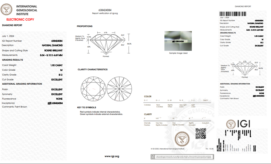IGI 1.90 CT Natural Round Brilliant M SI2 XXX