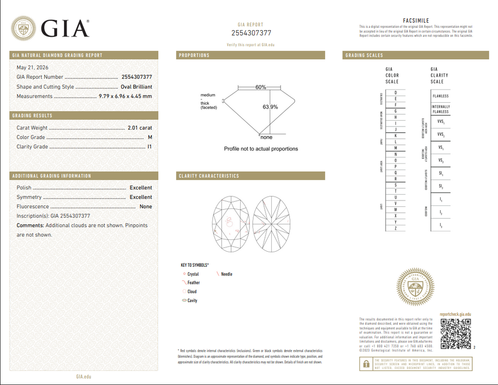 GIA 2.01 CT Natural Oval Brilliant M I1 XX