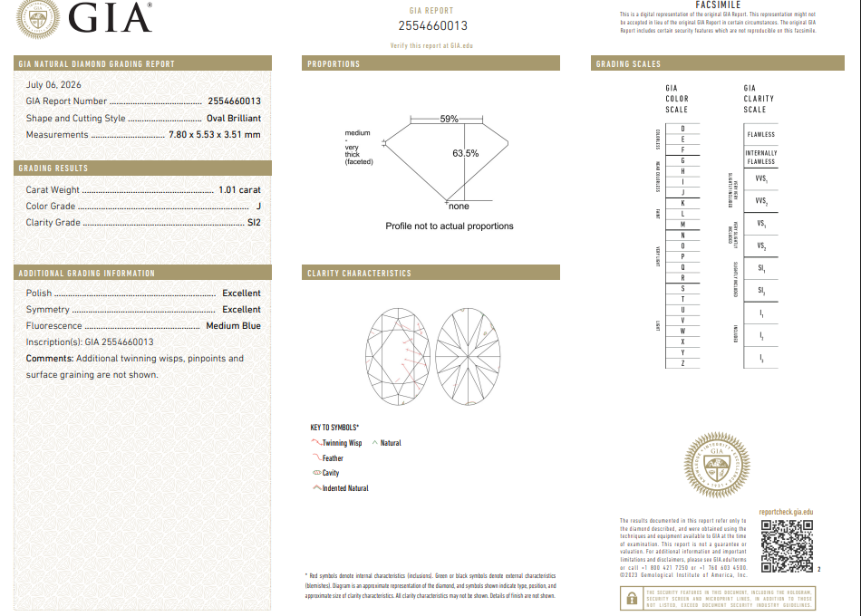 GIA 1.01 CT Natural Oval Brilliant J SI2 XX