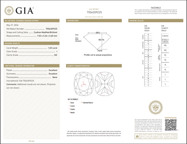 GIA 1.02 CT Natural Long Cushion Modified Brilliant I SI2 XX