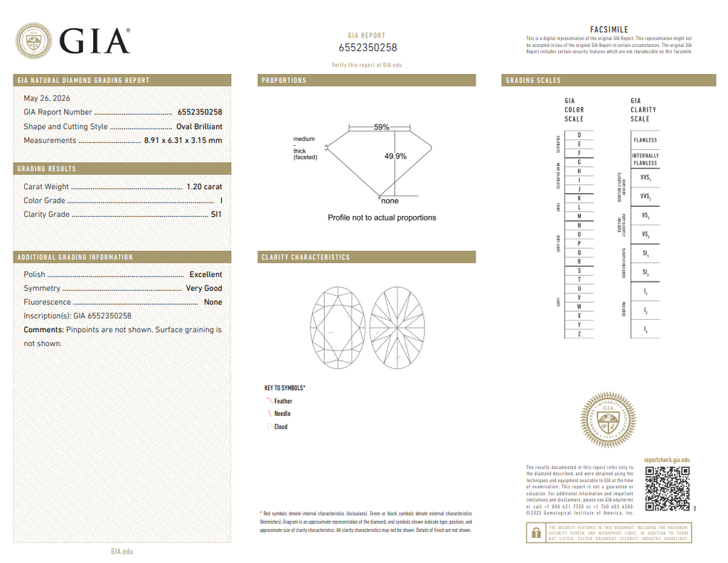 GIA 1.20 CT Natural Oval Brilliant I SI1