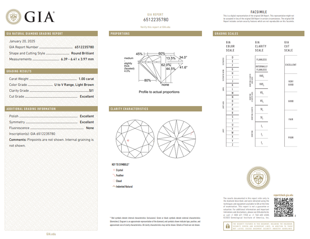 GIA XXX 1.00 CT Natural Round Brilliant U-V SI1