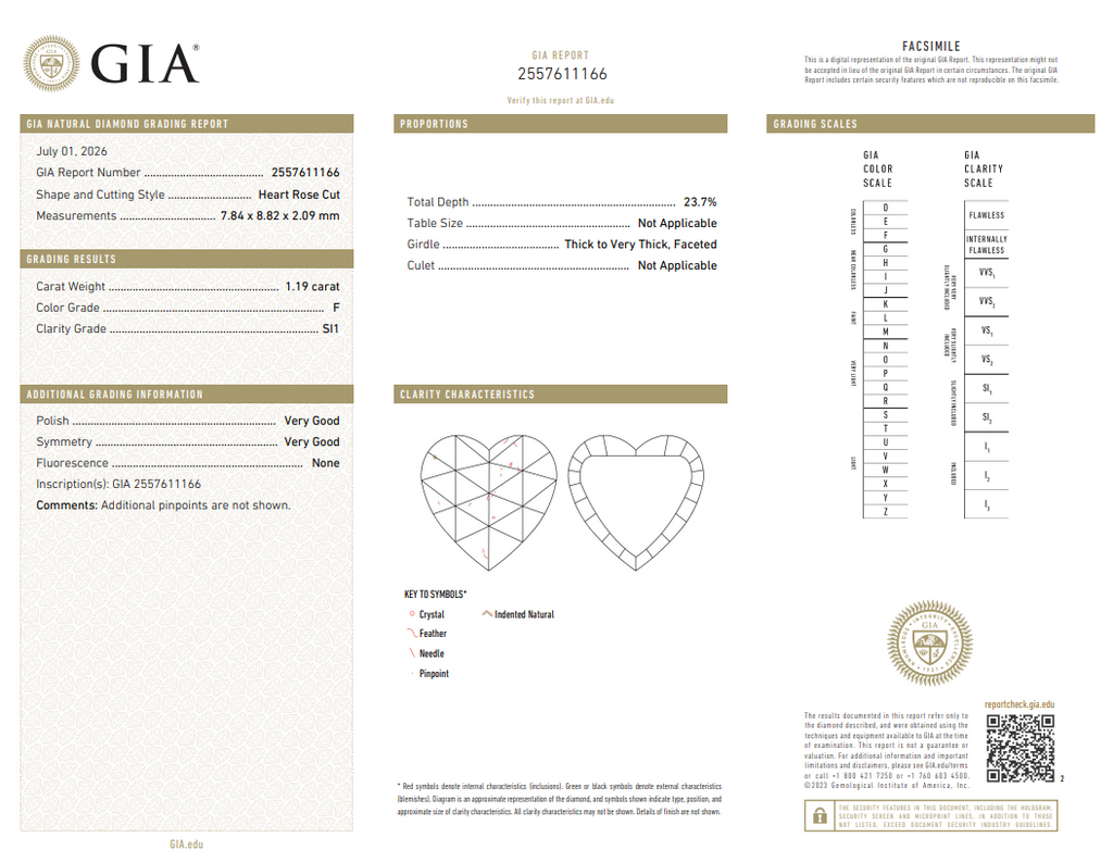 GIA 1.19 CT Natural Heart Modified Brilliant F SI1