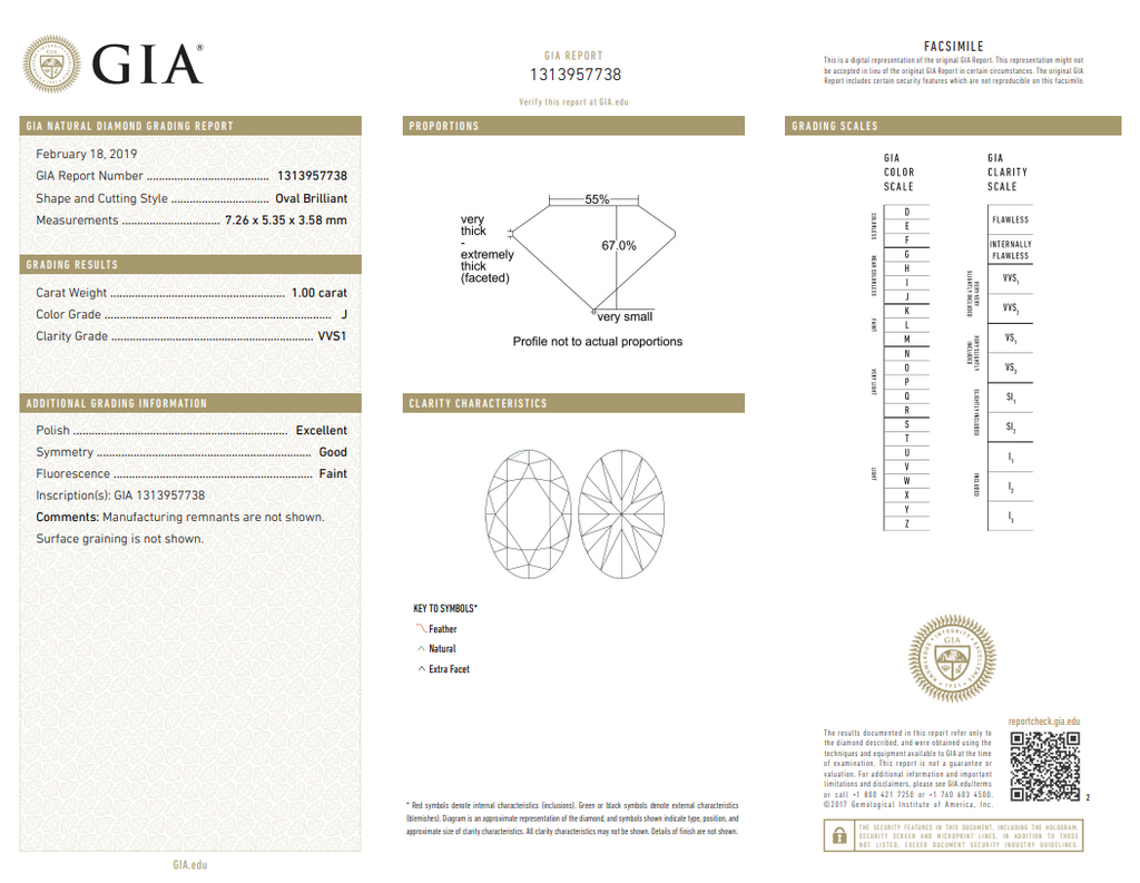 GIA 1.00 CT Natural Oval Brilliant J VVS1