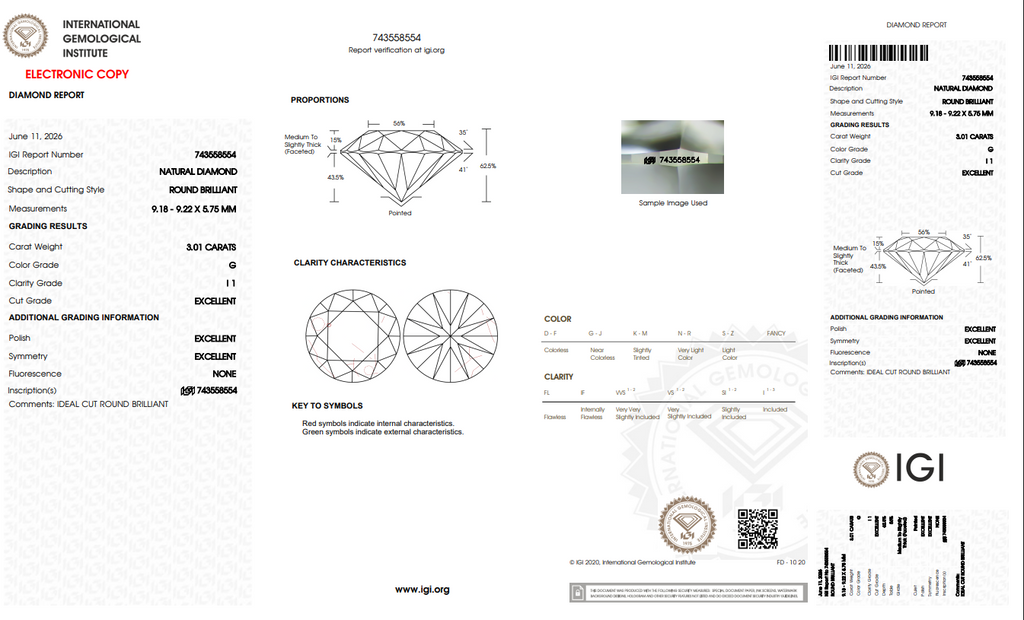 IGI XXX 3.01 CT Natural Round Brilliant G I1