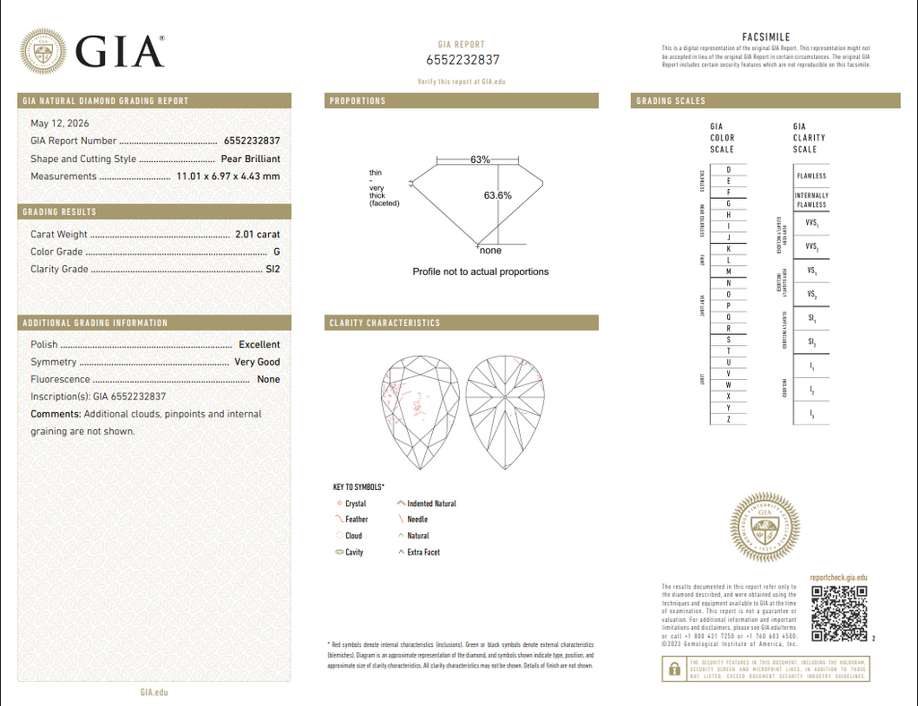 GIA 2.01 CT Natural Pear Brilliant G SI2