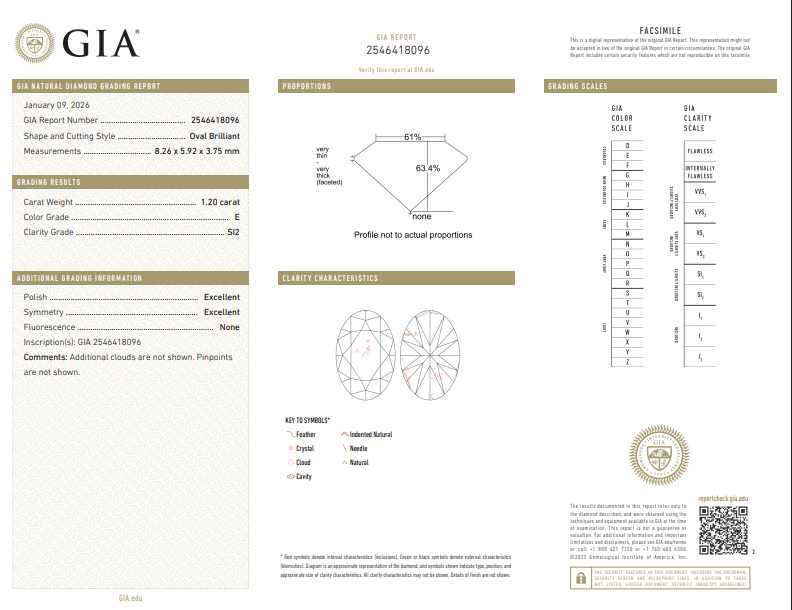 GIA 1.20 CT Natural Oval Brilliant E SI2 XX
