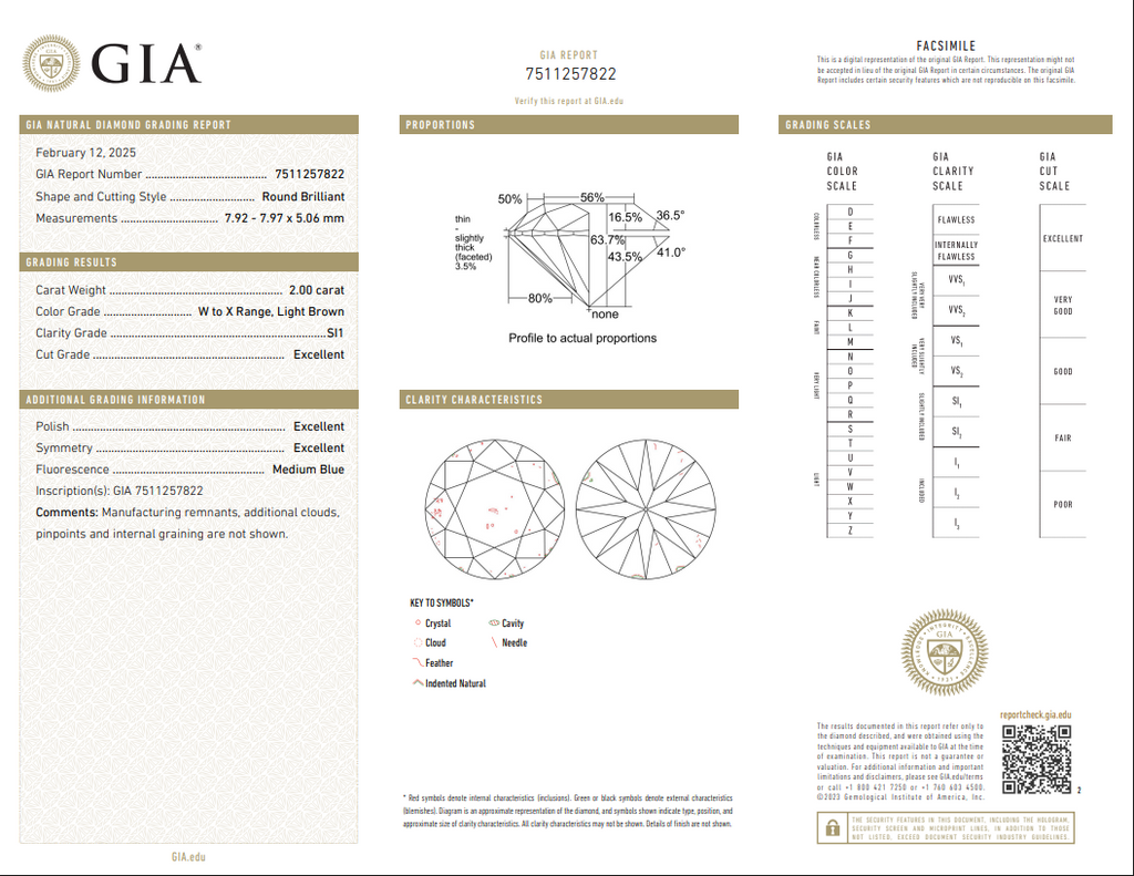 GIA XXX 2.00 CT Natural Round Brilliant W-X SI1