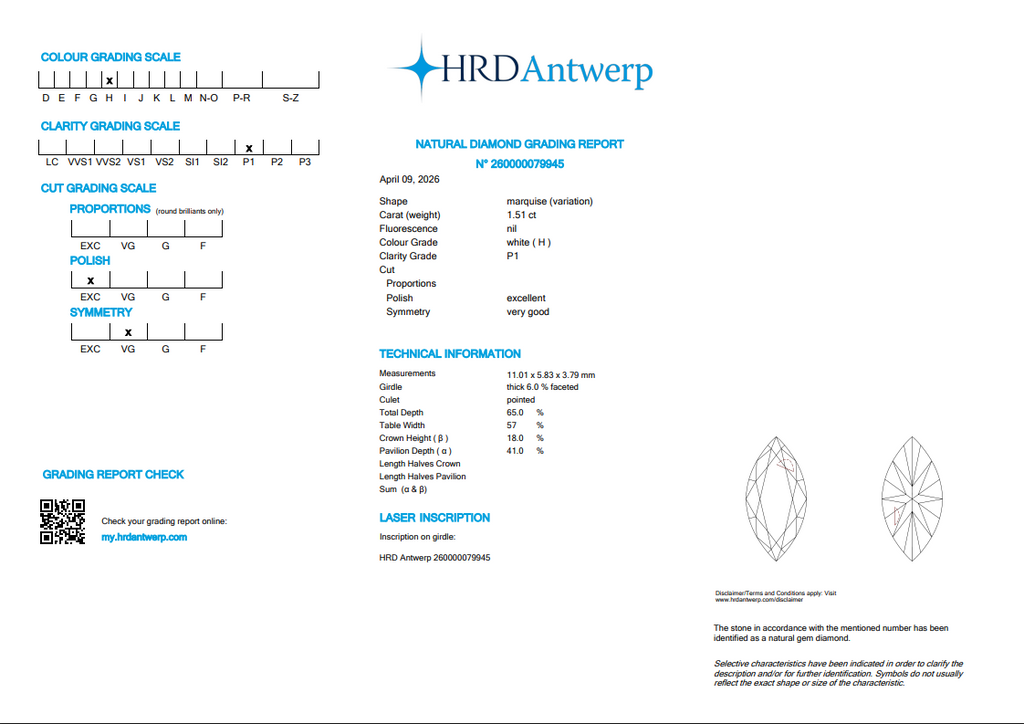 HRD 1.51 CT Natural Marquise Brilliant H I1