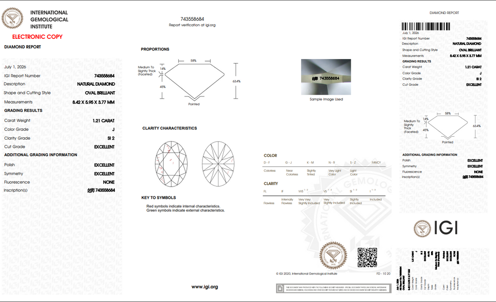 IGI 1.21 CT Natural Oval Brilliant J SI2 XXX