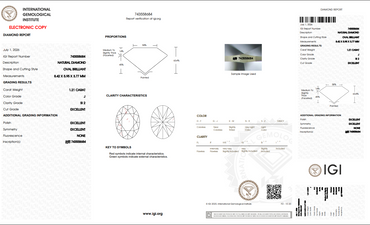 IGI 1.21 CT Natural Oval Brilliant J SI2 XXX