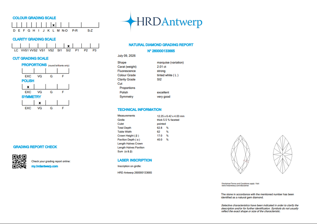 HRD 2.01 CT Natural Marquise L SI2 EX VG