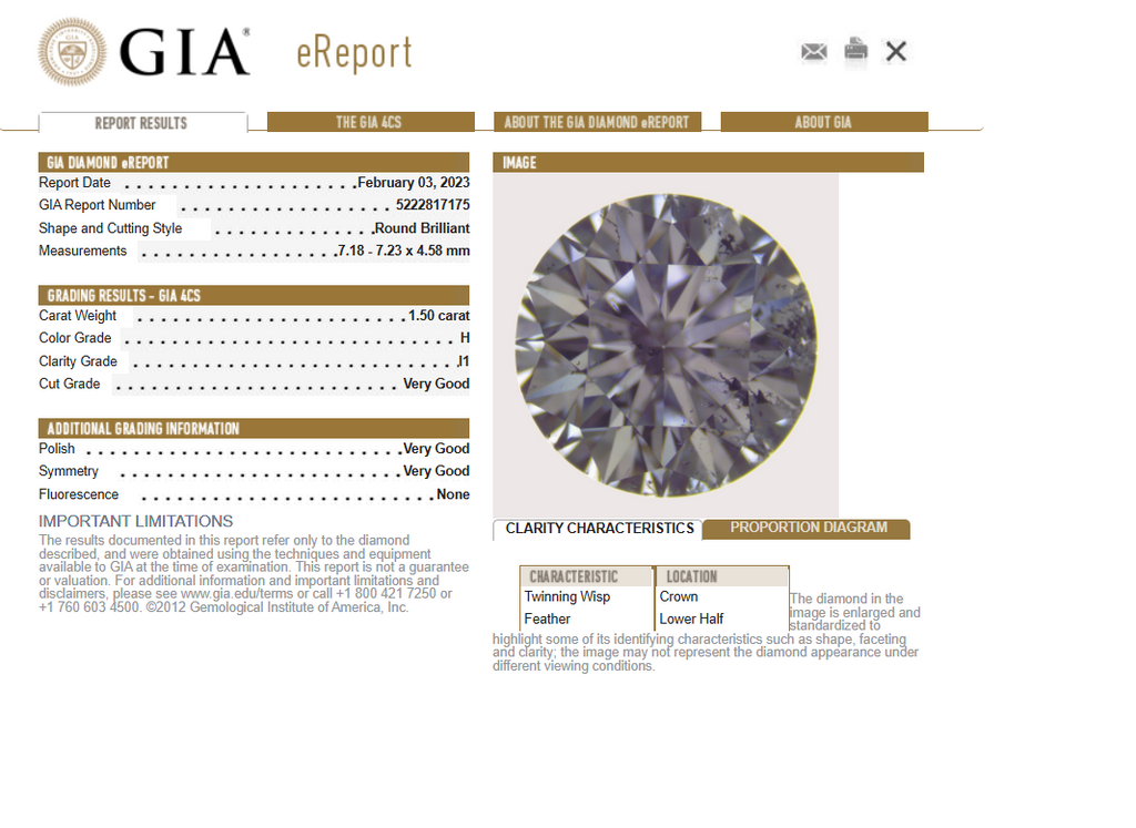 GIA 1.50 CT Natural Round Brilliant H I1 Nice Make