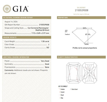 GIA 1.50 CT Radiant Diamond, J, SI2