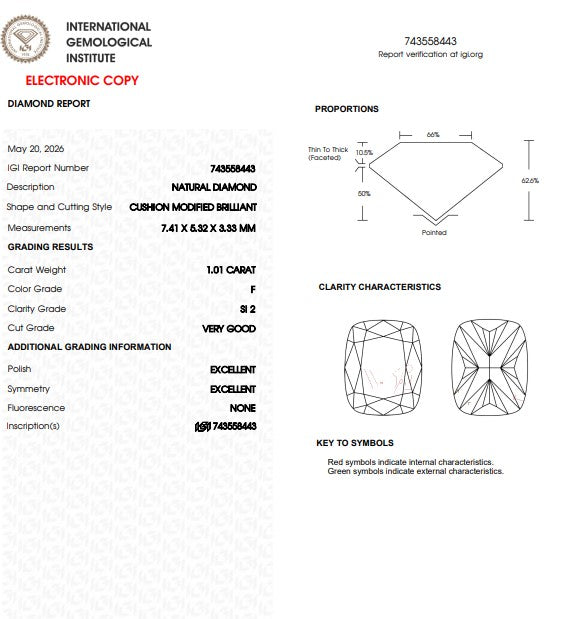 IGI 1.01 CT Natural Long Cushion F SI2