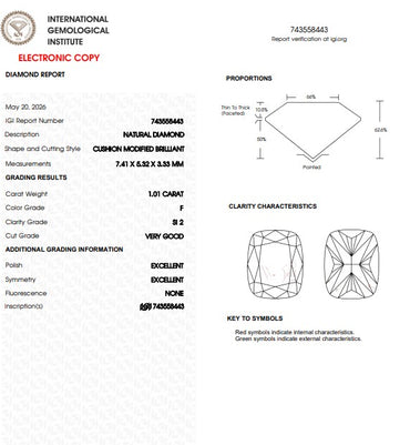 IGI 1.01 CT Natural Long Cushion F SI2