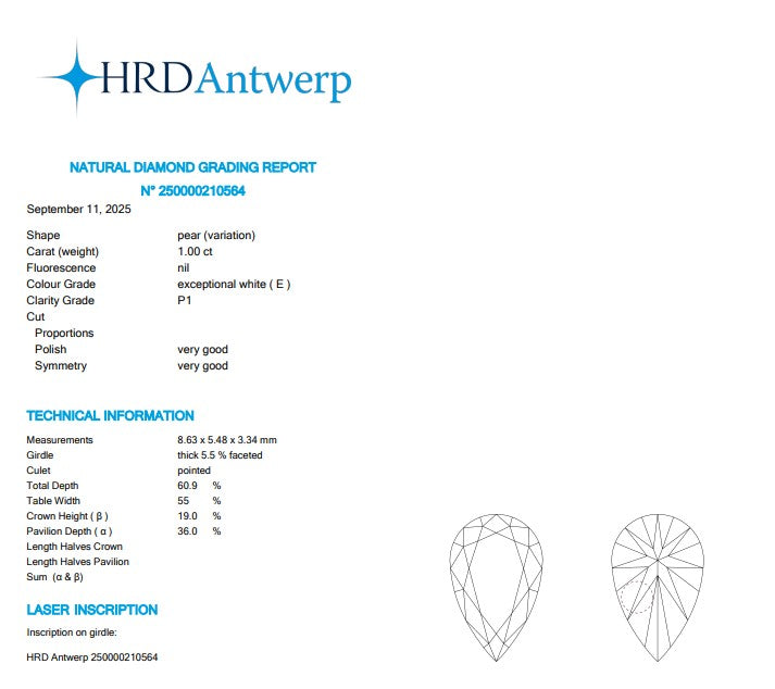 HRD 1.00 CT Natural Pear E I1 VG VG