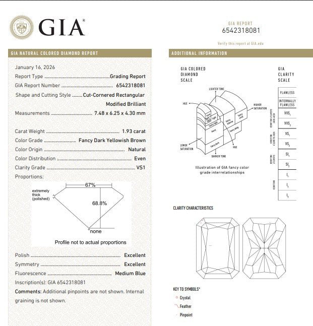 GIA 1.93 CT Natural Radiant Fancy Dark Yellowish Brown VS1