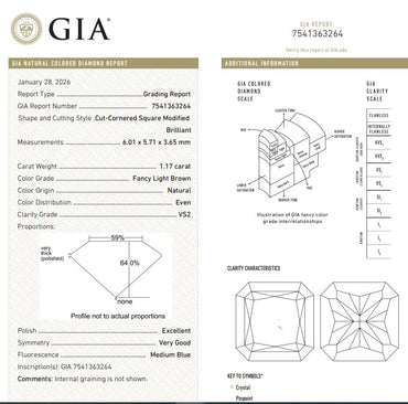 GIA 1.17 CT Natural Radiant Fancy Light Brown VS2