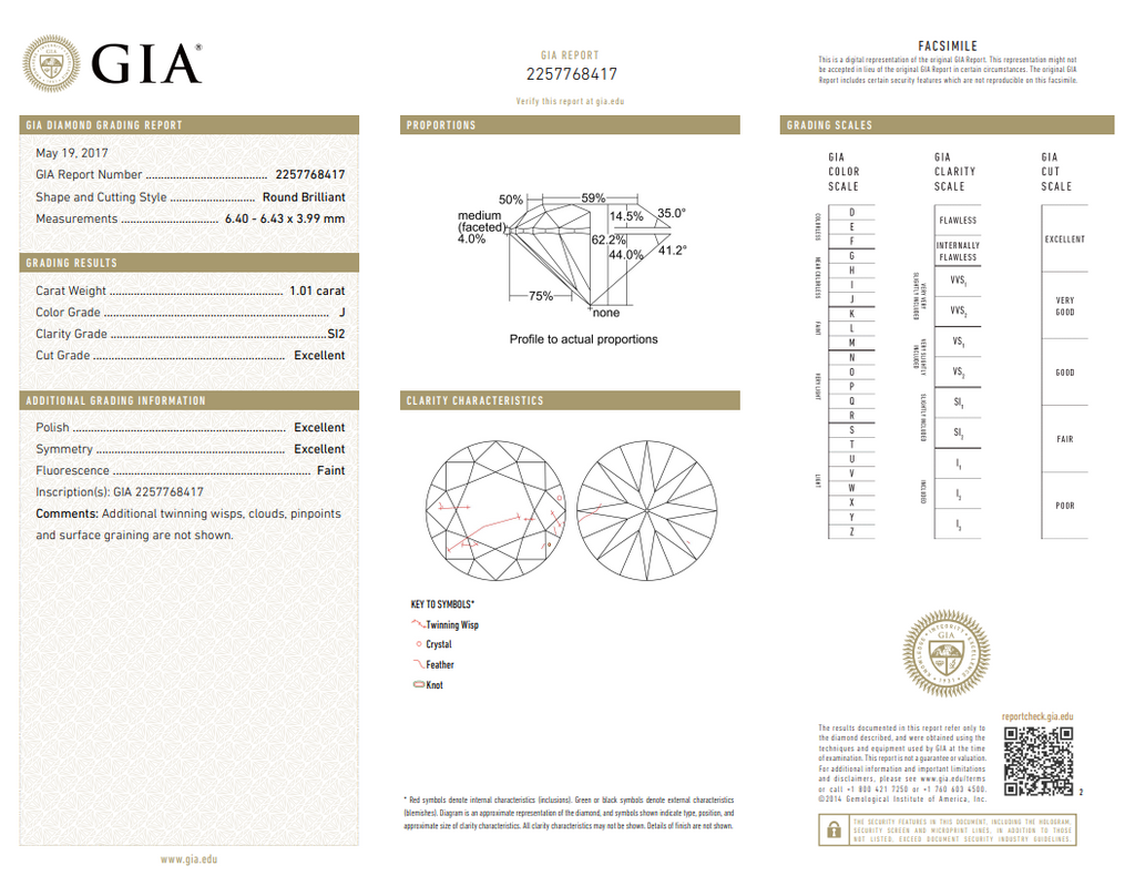 GIA 1.01 CT Natural Round Brilliant Cut J SI2