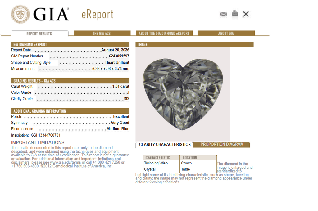 GIA 1.01 CT Natural Heart Shape I SI2 Nice Make