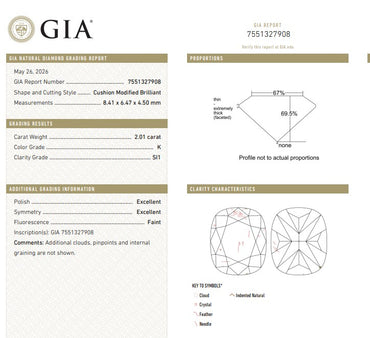 GIA 2.01 CT Natural Long Cushion K SI1