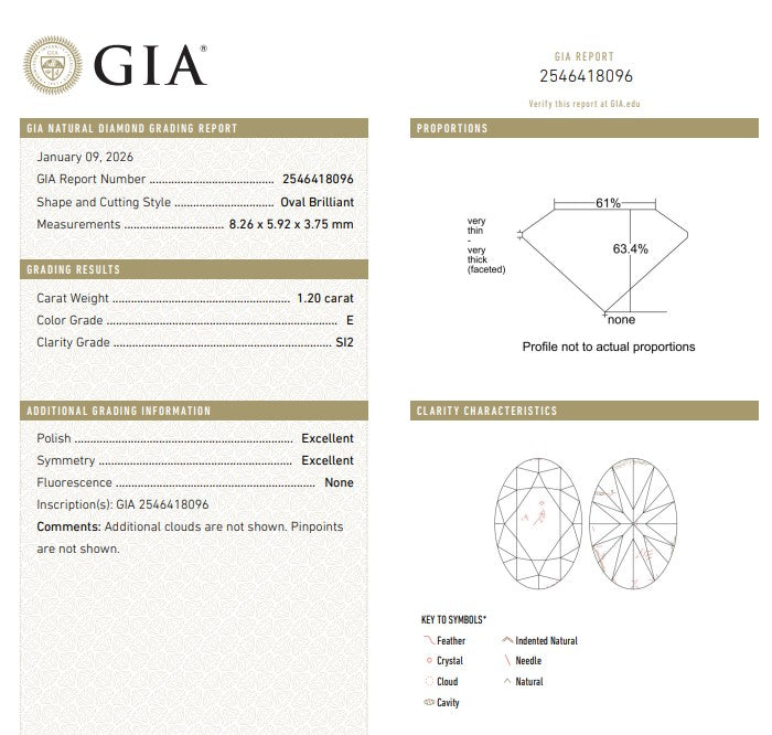 GIA 1.20 CT Natural Oval E SI2