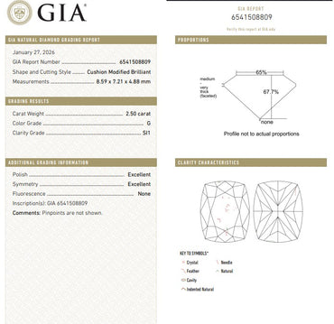 GIA 2.50 CT Natural Cushion G SI1