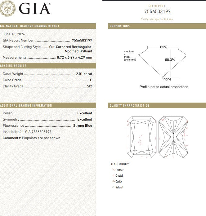 GIA 2.01 CT Natural Radiant E SI2