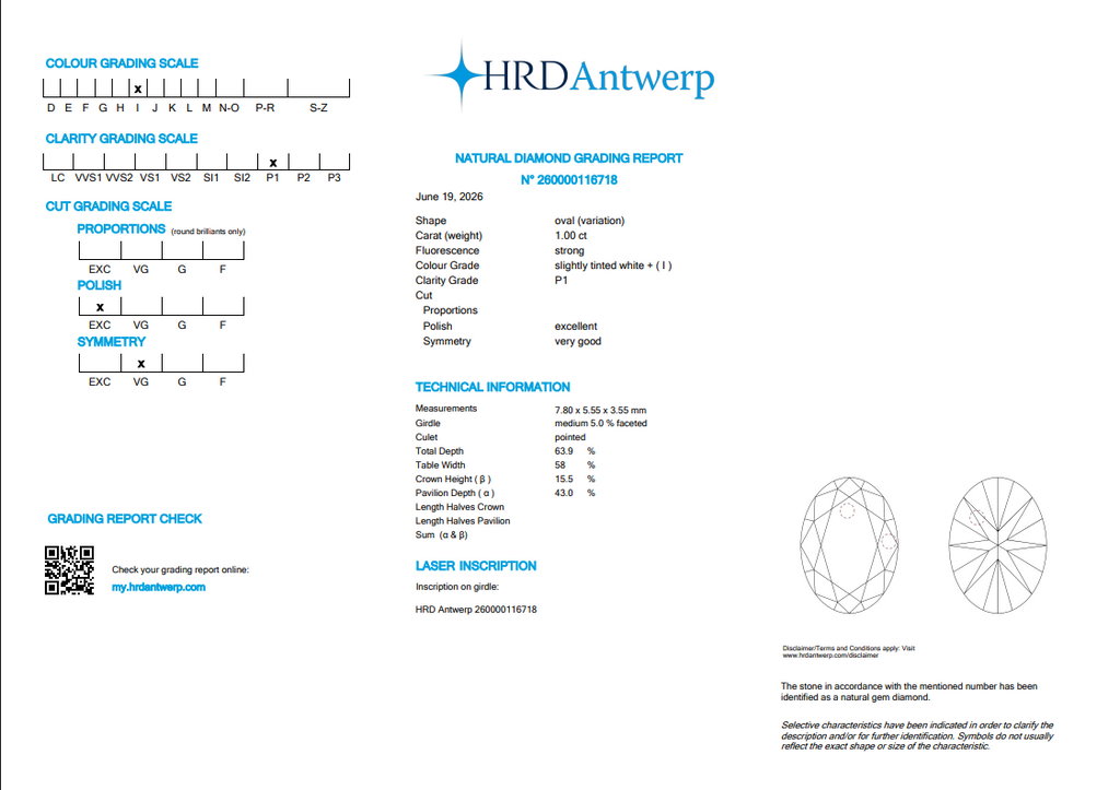 HRD 1.00 CT Natural Oval I I1
