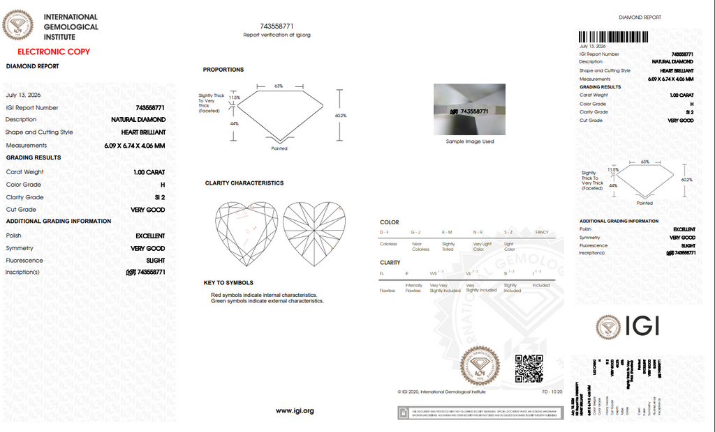 IGI 1.00 CT Natural Heart H SI2 Nice Make