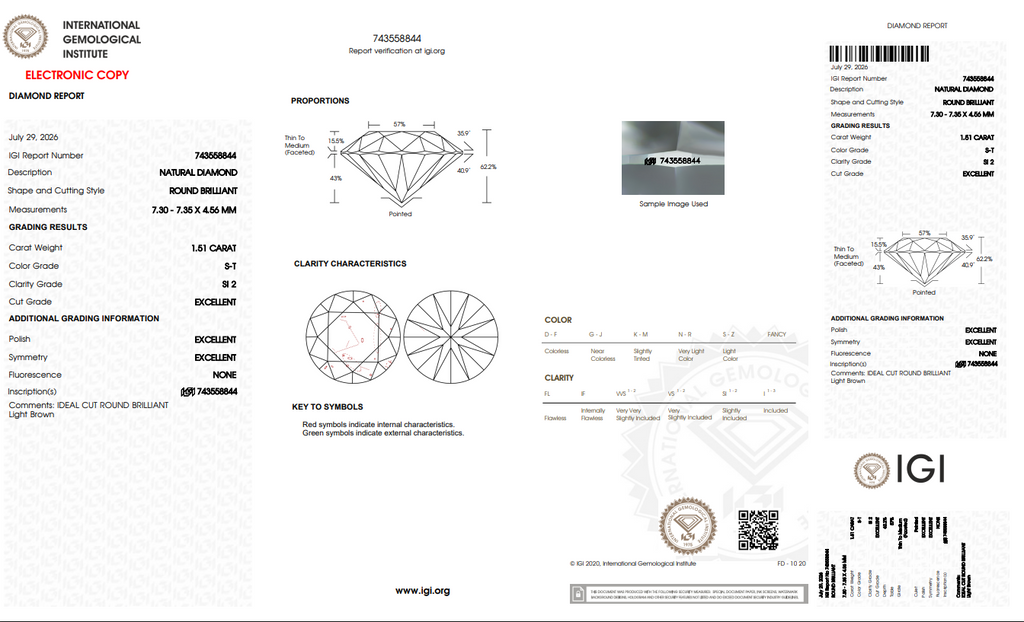 IGI 1.51 CT Natural Round S-T SI2 XXX