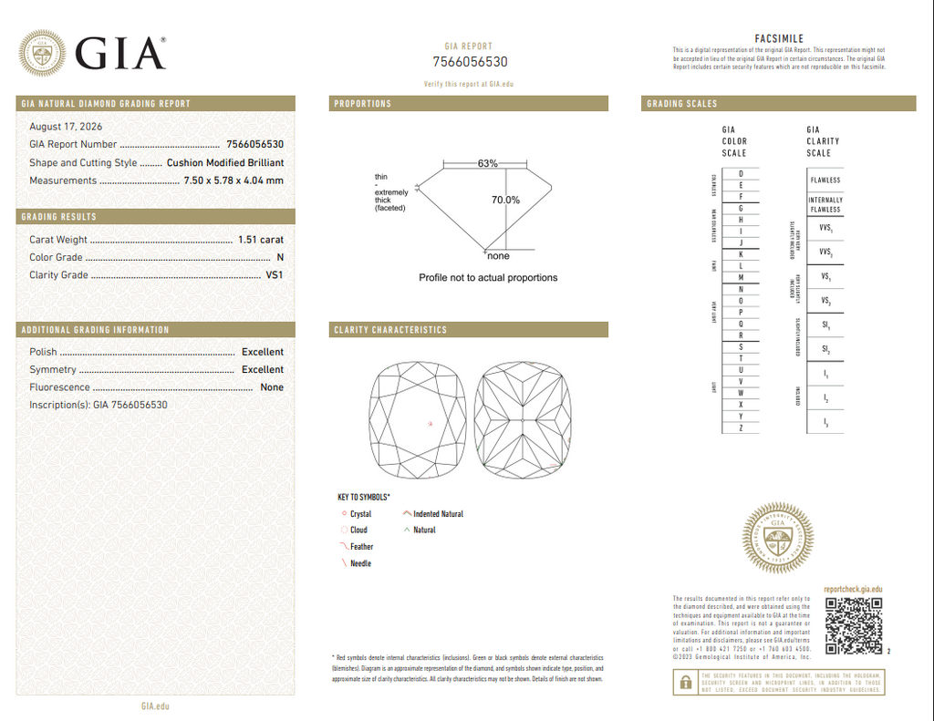 GIA 1.51 CT Natural Long Cushion N VS1