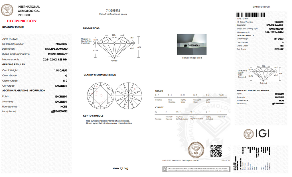 IGI 1.51 CT Natural Round G SI2 XXX