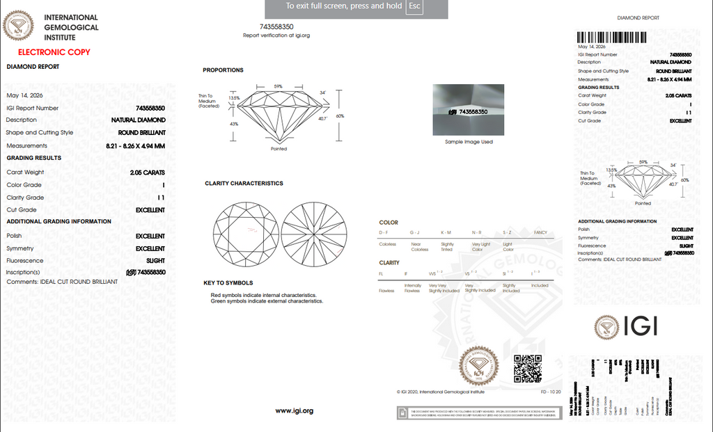 IGI 2.05 CT Natural Round I I1 XXX