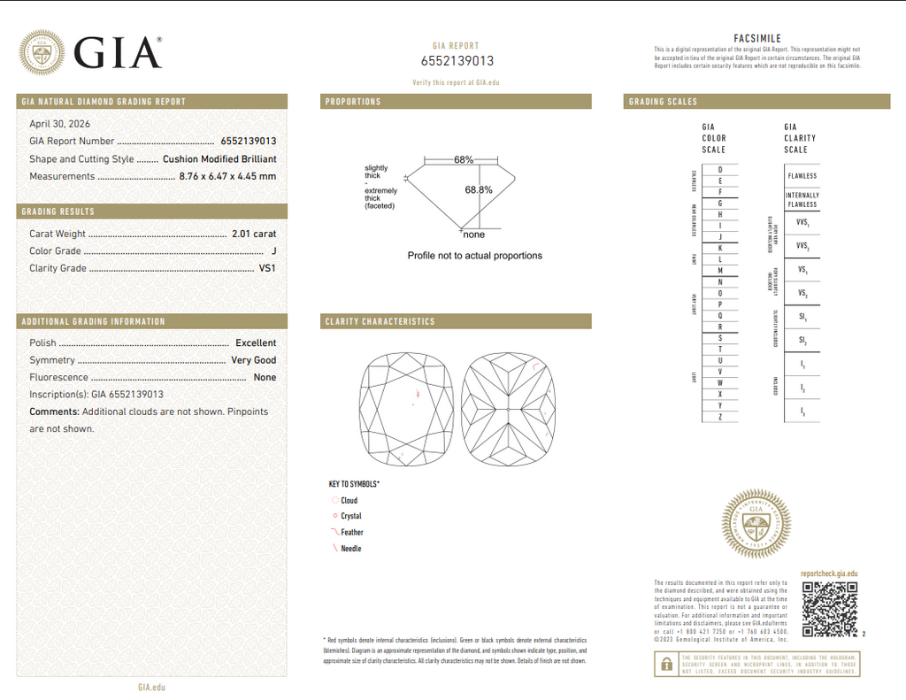 GIA 2.01 CT Natural Long Cushion J VS1 EX VG