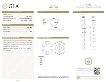 GIA 2.01 CT Natural Long Cushion J VS1 EX VG