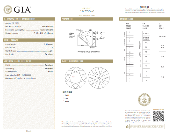 GIA 1.04 CTW Natural Round I SI1-SI2 XXX Match