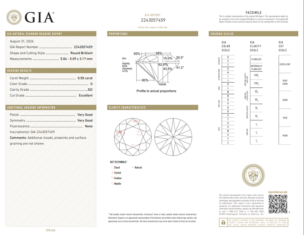 GIA 1.00 CTW Natural Round G SI2 Match Nice Makes