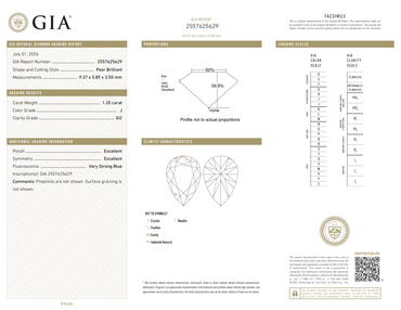 GIA 1.20 CT Natural Pear J SI2 EX-EX