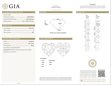 GIA 1.20 CT Natural Heart G SI2 EX-VG