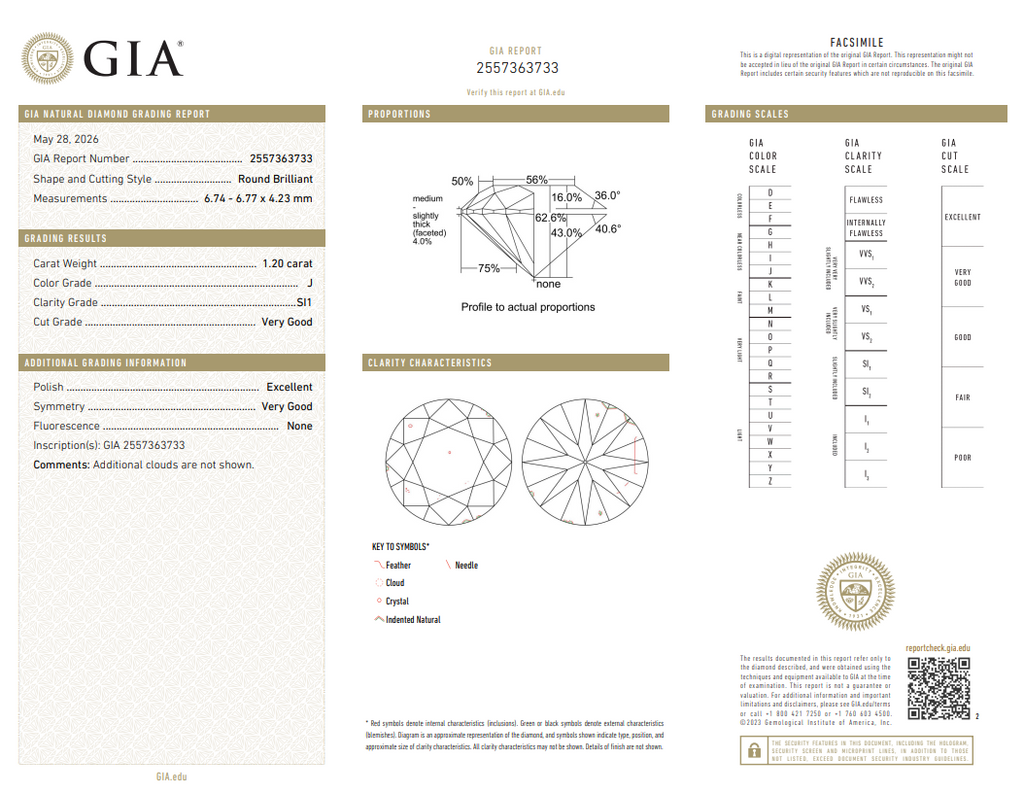 GIA 1.20 CT Natural Round J SI1 VG-EX-VG