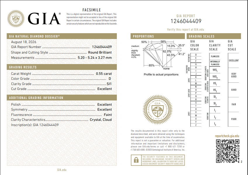 GIA 1.10 CTW Natural Round D SI1-SI2 XXX Matched Pair