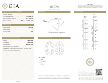 GIA 1.05 CT Natural Oval J SI1 VG-VG