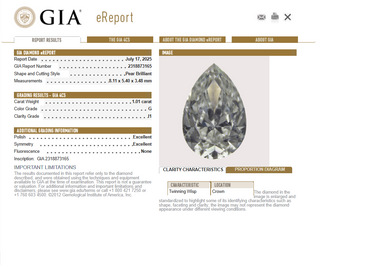 GIA 1.01 CT Natural Pear Brilliant G I1 EX EX