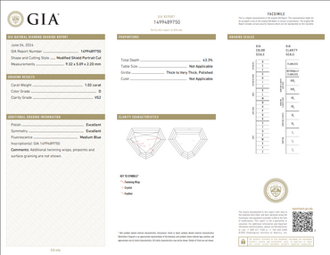 GIA 1.02 CT Natural Modified Shield Step Cut D VS2 EX EX