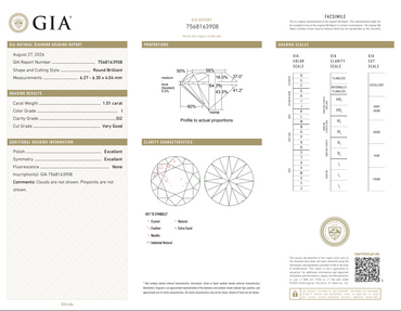 GIA 1.01 CT Natural Round Brilliant I SI2
