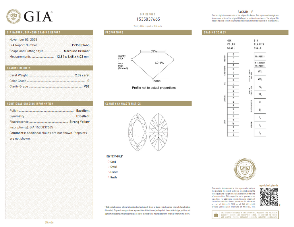 GIA 2.02 CT Natural Marquise G VS2 EX EX