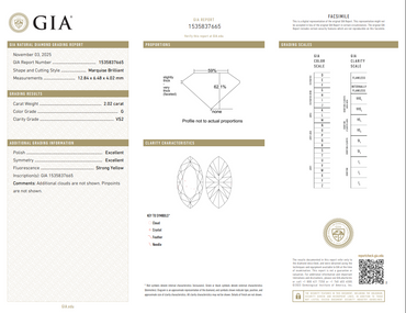 GIA 2.02 CT Natural Marquise G VS2 EX EX